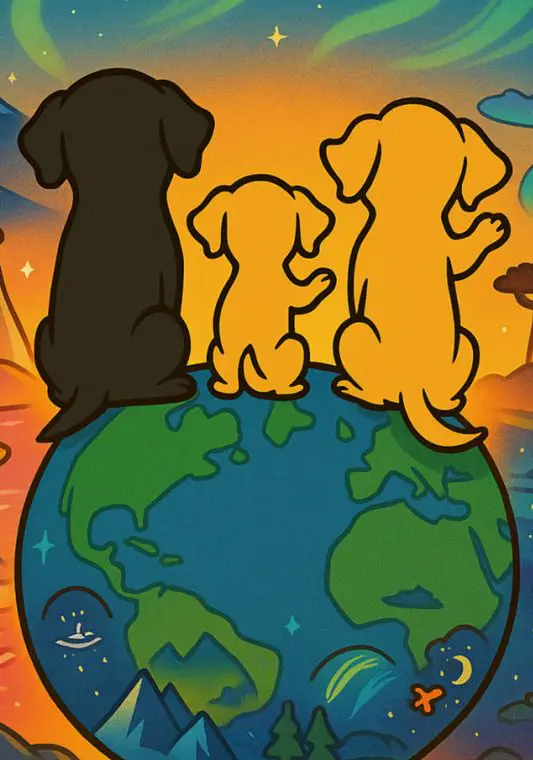 Personagens da coleção Mundo Mágico em um cenário colorido